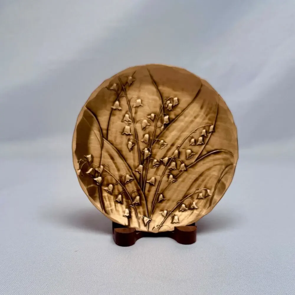 Wendell August Solid Bronze Lily of the Valley 5” Plate Dish w/ Stand & Card